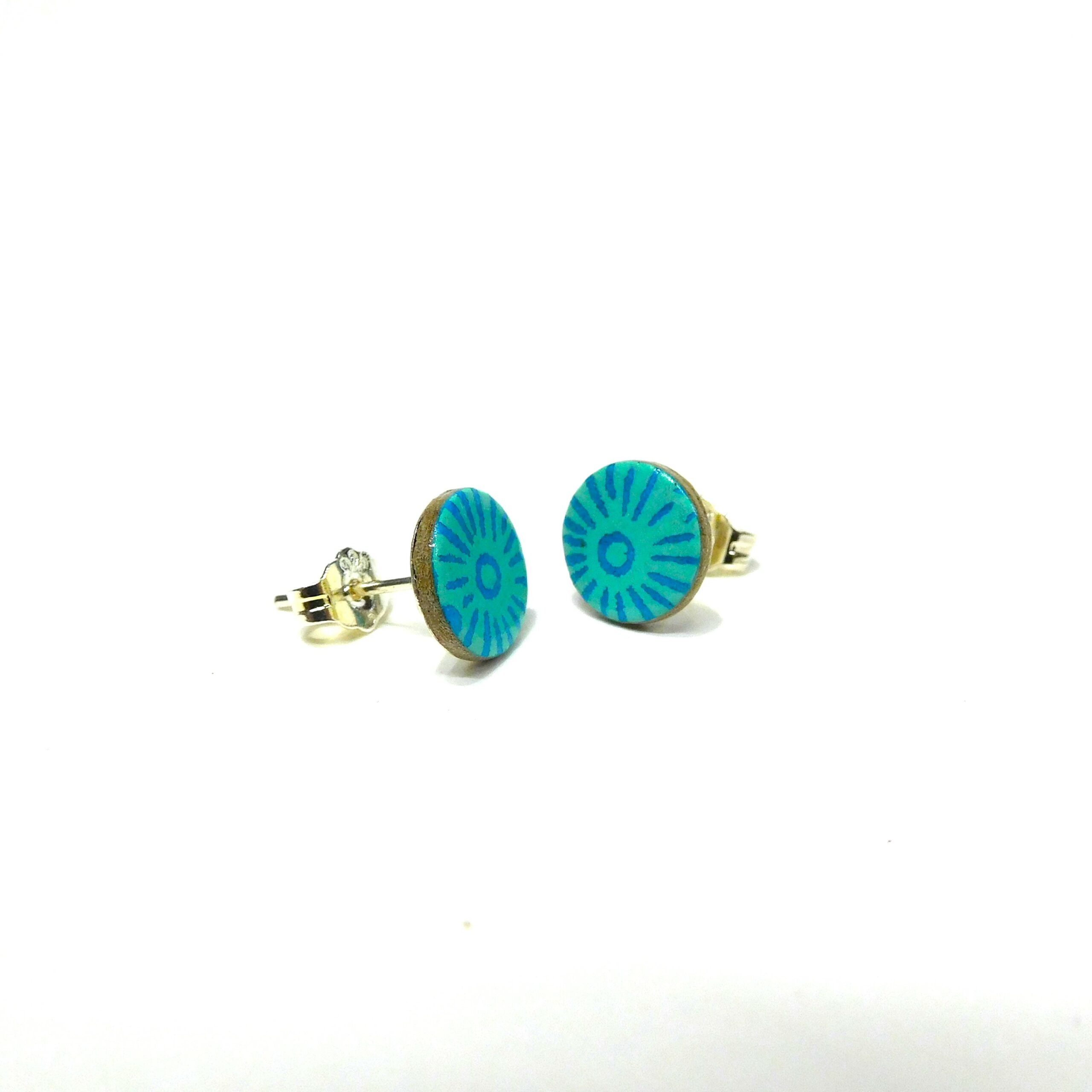 Boucles d'oreille en carton - Puces d'oreille - Soleil Bleu Turquoise - Argent 925 – Image 2