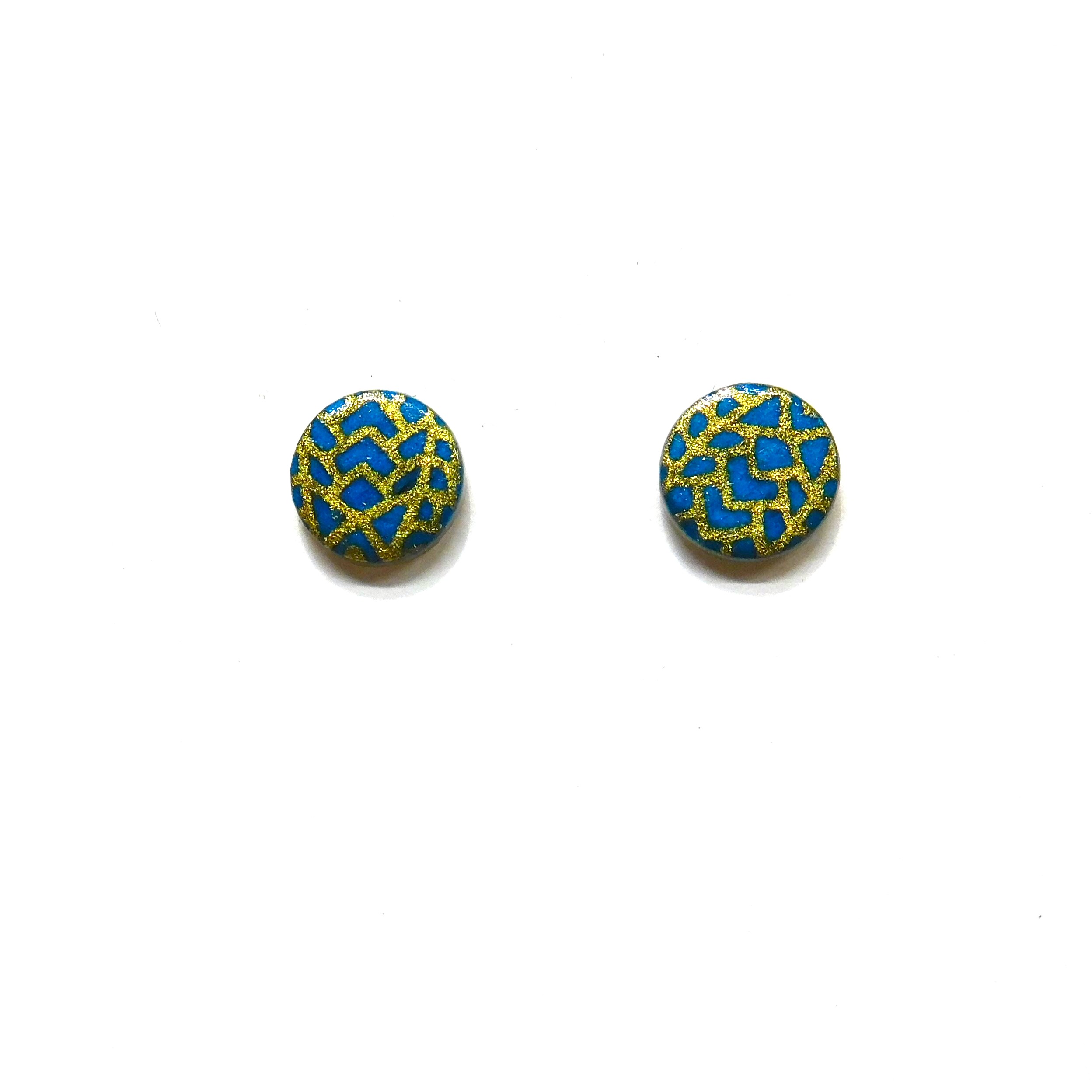 Boucles d'oreille en carton - Puces d'oreille - Bleu Turquoise Or Flêches - Argent 925 – Image 1