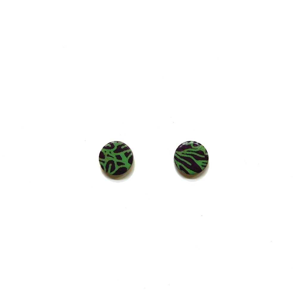 Boucles d'oreille en carton - Puces d'oreille - Bordeaux-Vert Feuilles - Argent 925