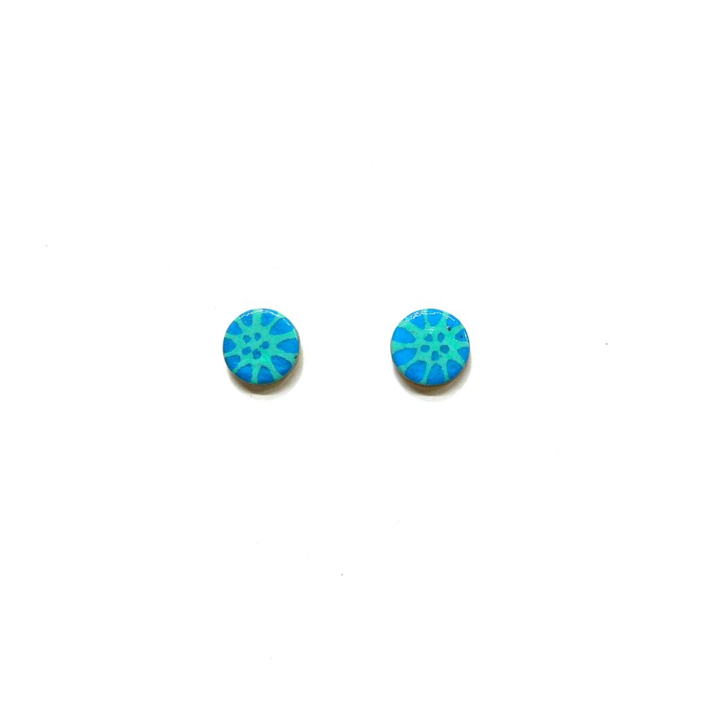 Boucles d'oreille en carton - Puces d'oreille - Fleurs Bleu Turquoise - Argent 925