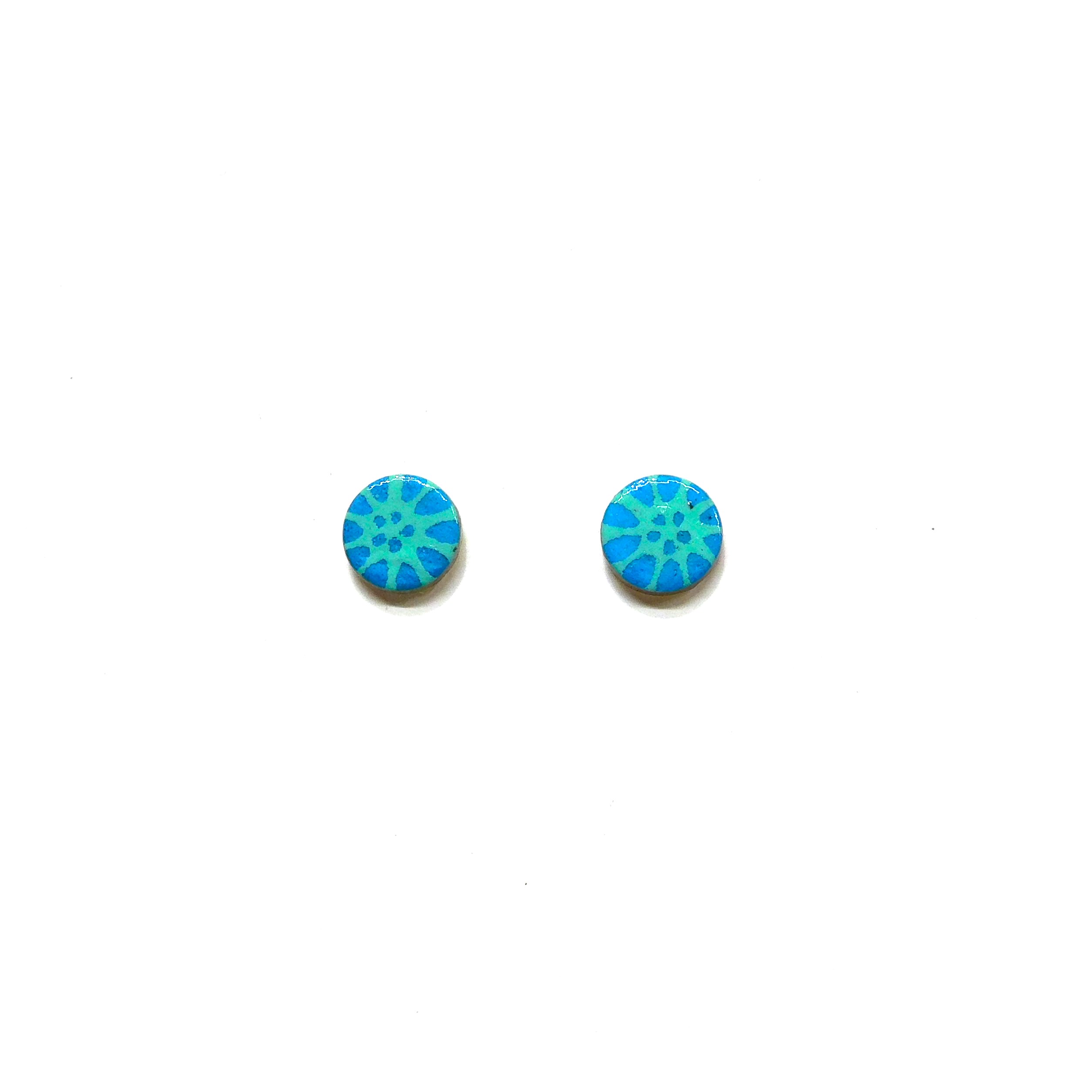 Boucles d'oreille en carton - Puces d'oreille - Fleurs Bleu Turquoise - Argent 925 – Image 1