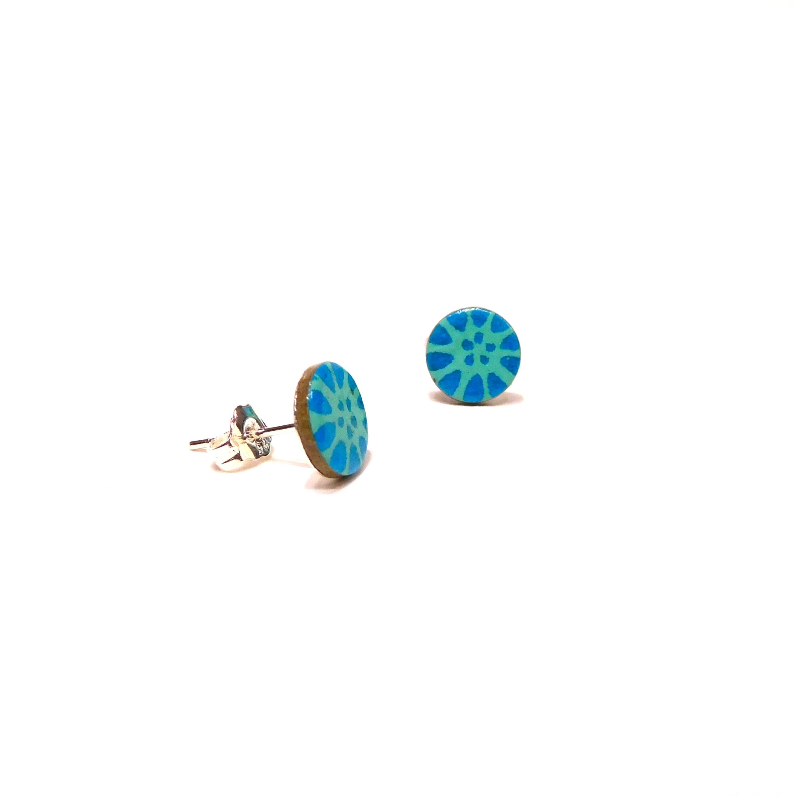 Boucles d'oreille en carton - Puces d'oreille - Fleurs Bleu Turquoise - Argent 925 – Image 2