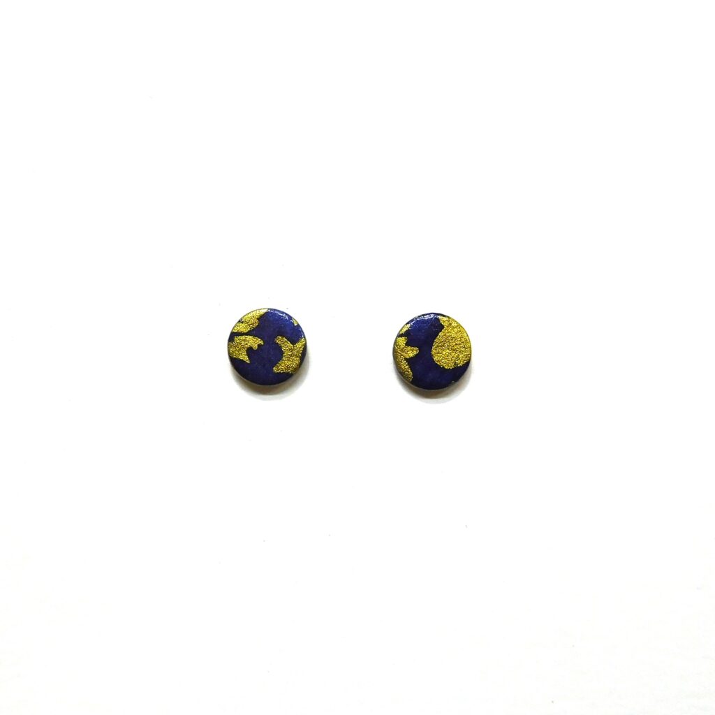 Boucles d'oreille en carton - Puces d'oreille - Bleu Or Baroque - Argent 925