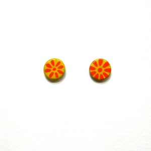 Boucles d'oreille en carton - Puces d'oreille - Jaune et Fleurs Orange - Argent 925 – Image 1