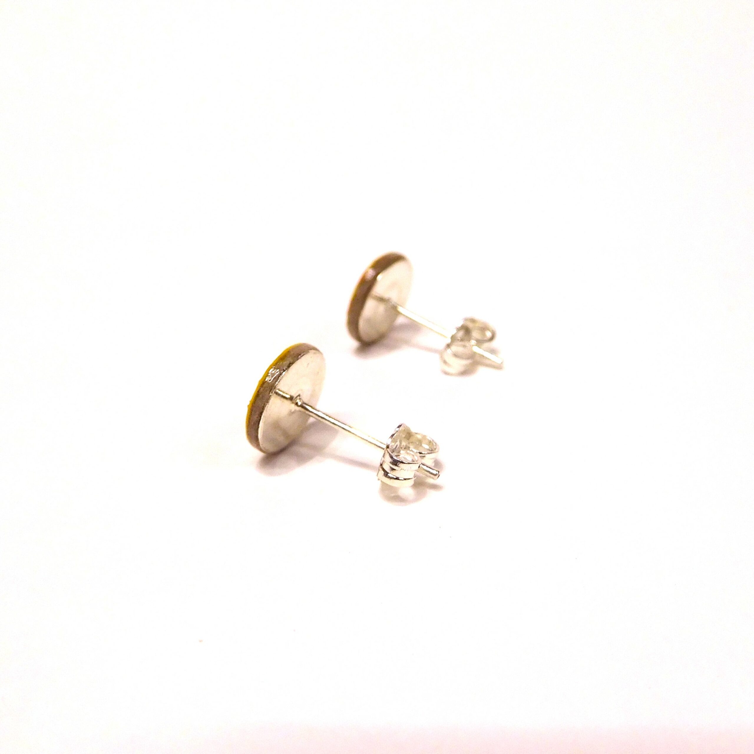 Boucles d'oreille en carton - Puces d'oreille - Jaune et Fleurs Orange - Argent 925 – Image 2
