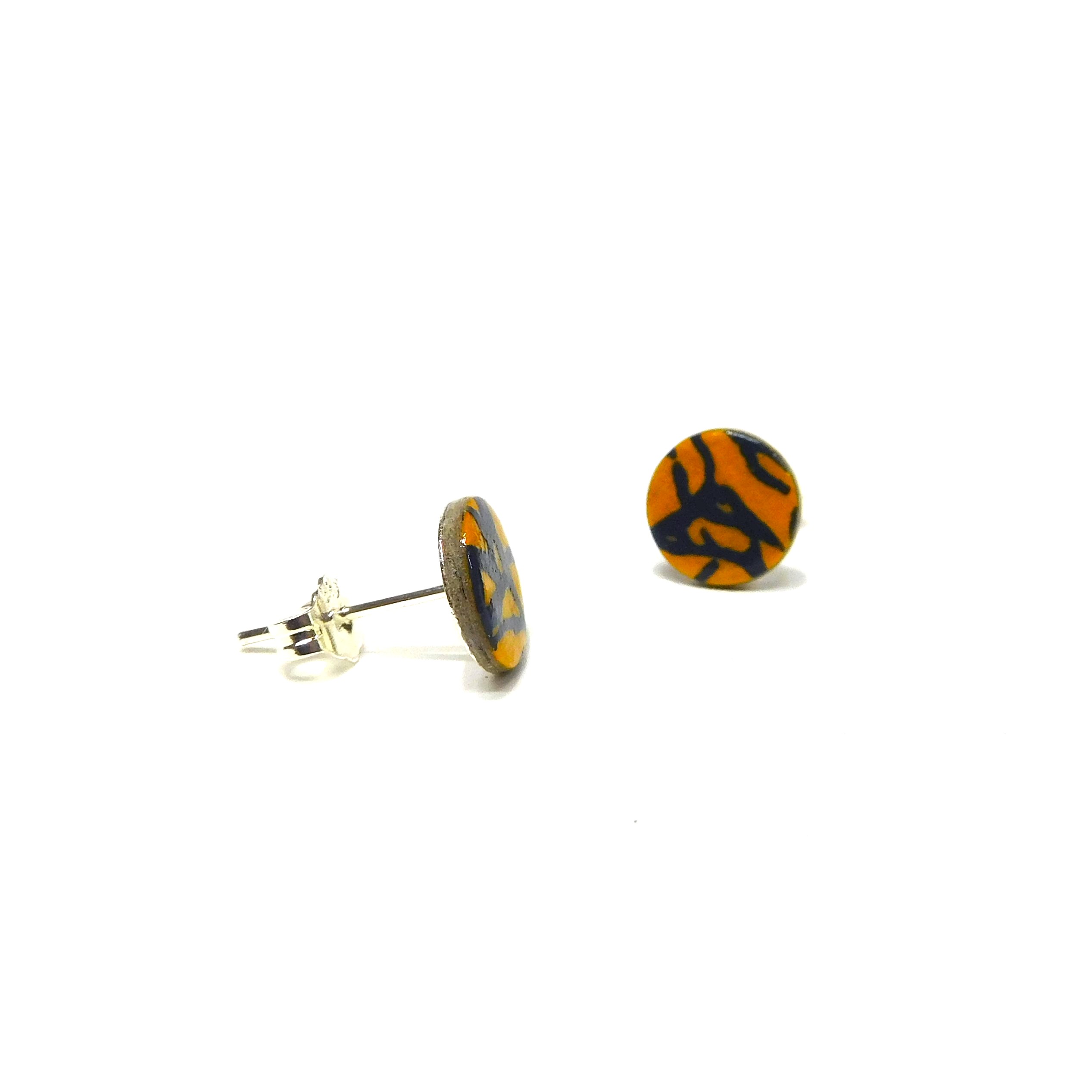 Boucles d'oreille en carton - Puces d'oreille - Jaune et Bleu Feuille - Argent 925 – Image 2