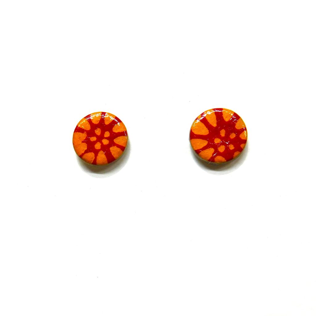 Boucles d'oreille en carton - Puces d'oreille - Fleurs Orange - Argent 925