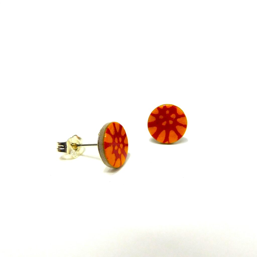 Boucles d'oreille en carton - Puces d'oreille - Fleurs Orange - Argent 925