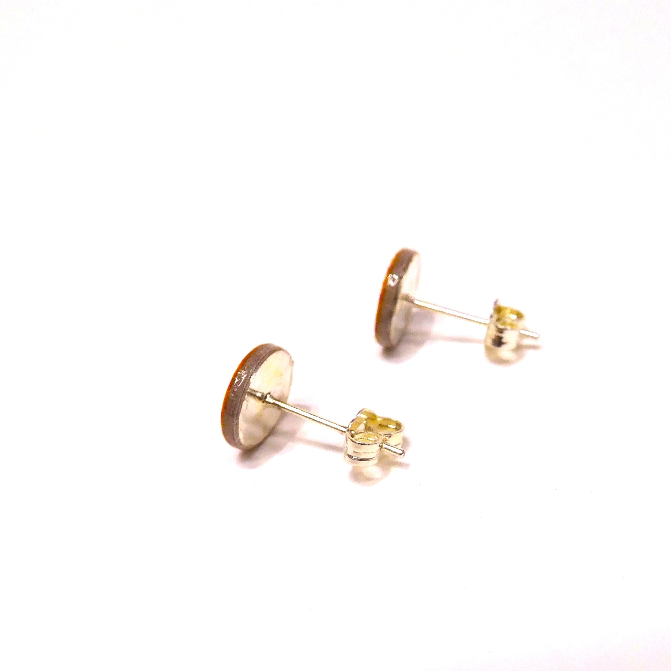 Boucles d'oreille en carton - Puces d'oreille - Fleurs Orange - Argent 925 – Image 4