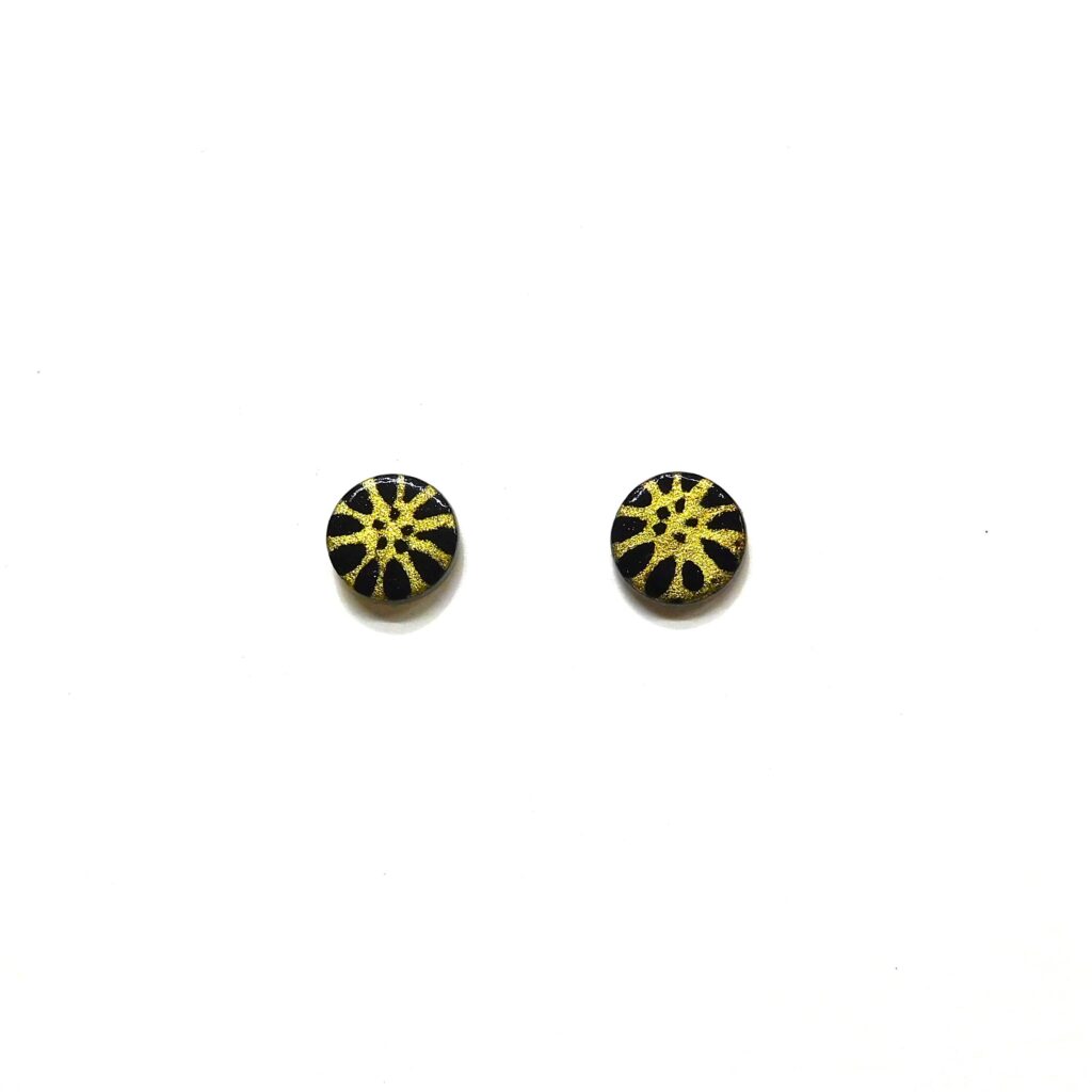 Boucles d'oreille en carton - Puces d'oreille - Or Fleurs/Noir - Argent 925