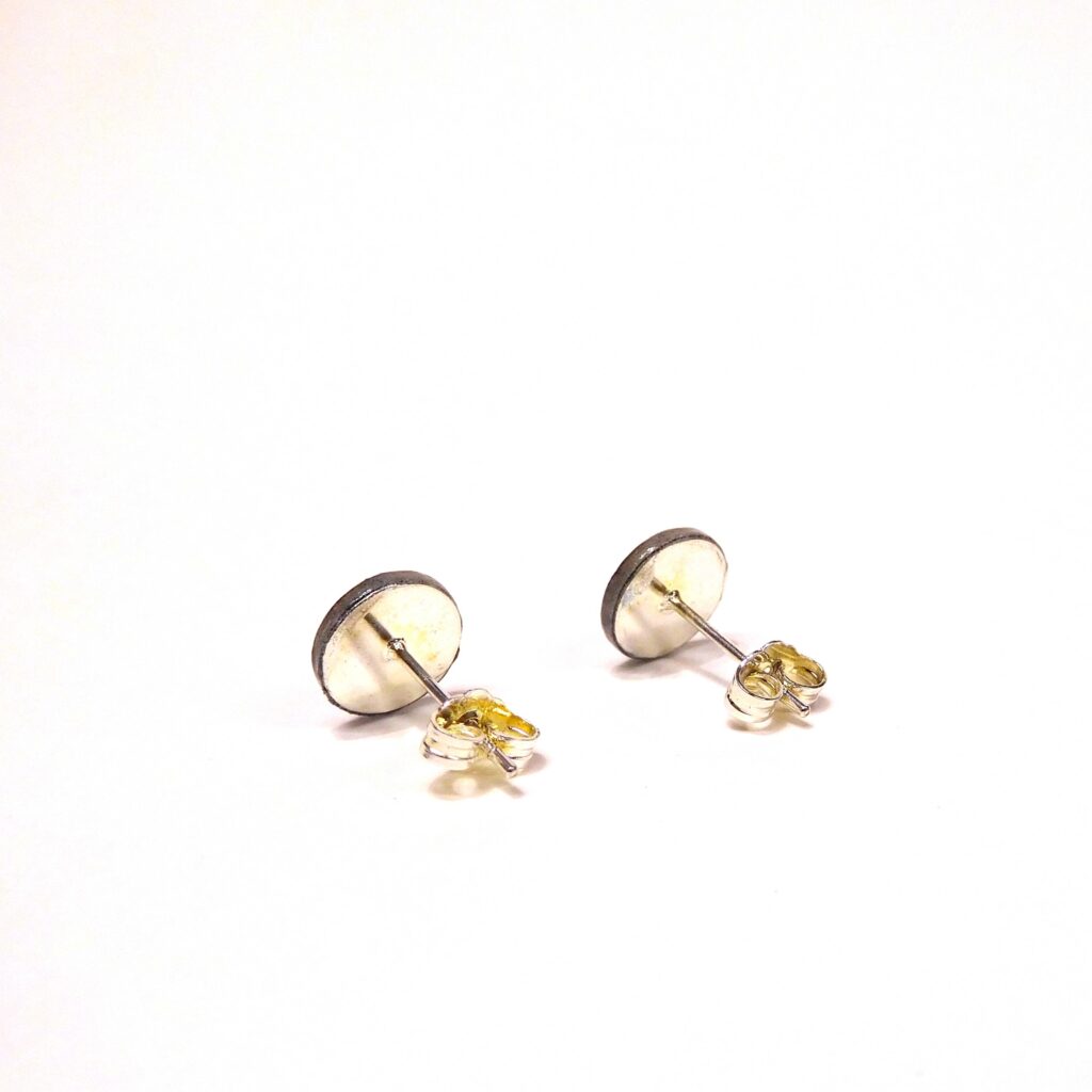 Boucles d'oreille en carton - Puces d'oreille - Or Fleurs/Noir - Argent 925