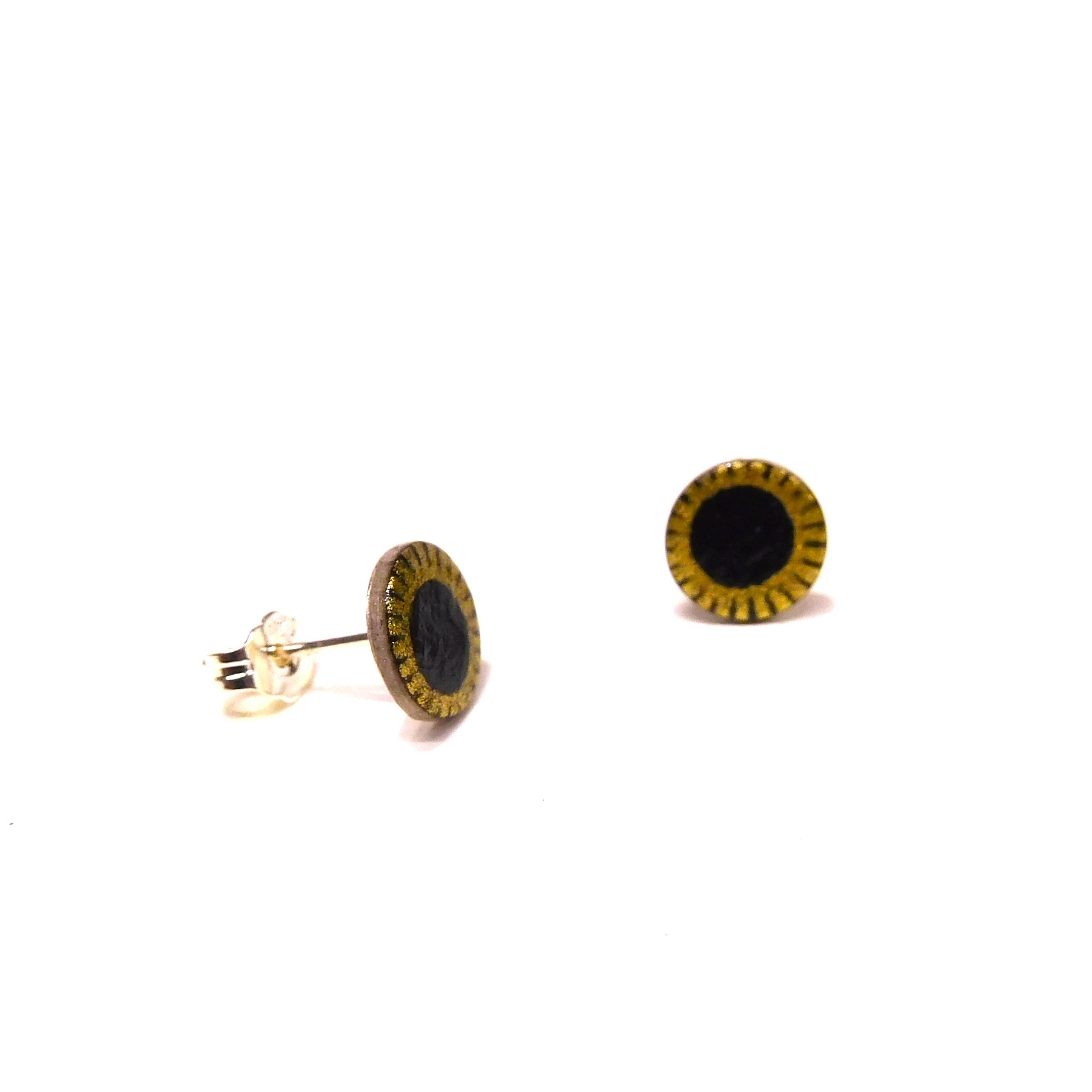 Boucles d'oreille en carton - Puces d'oreille - Or Noir - Argent 925 – Image 2