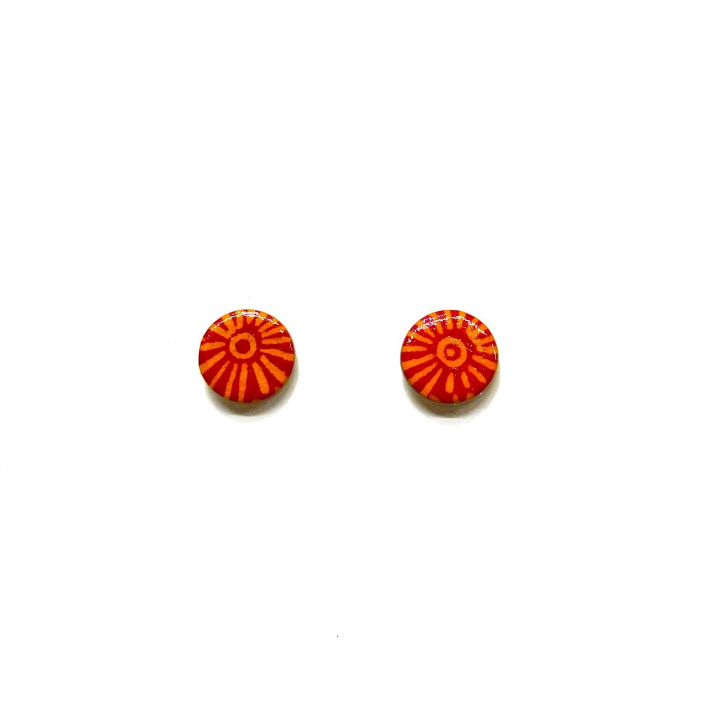 Boucles d'oreille en carton - Puces d'oreille - Soleil Orange - Argent 925