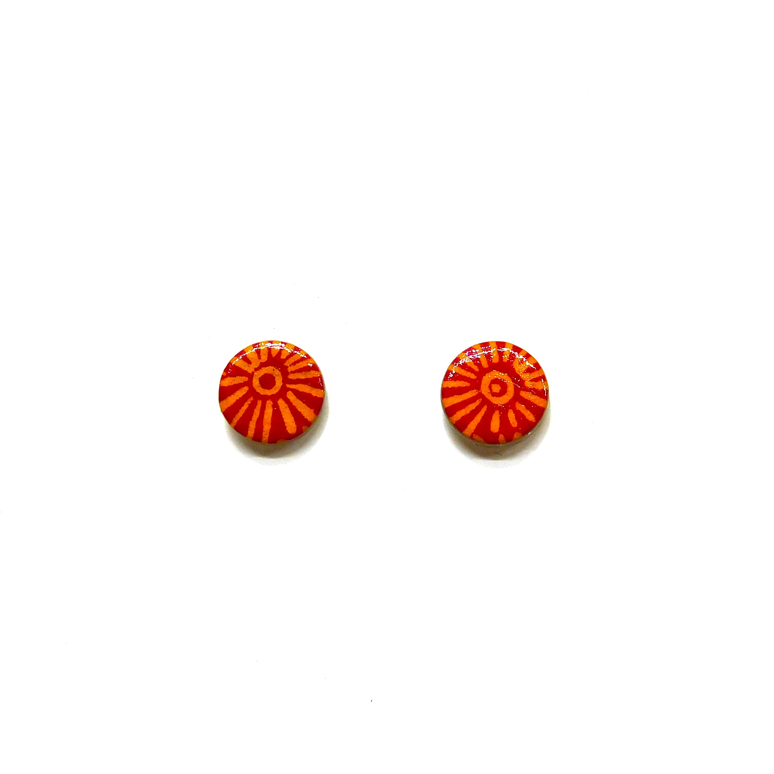 Boucles d'oreille en carton - Puces d'oreille - Soleil Orange - Argent 925 – Image 1