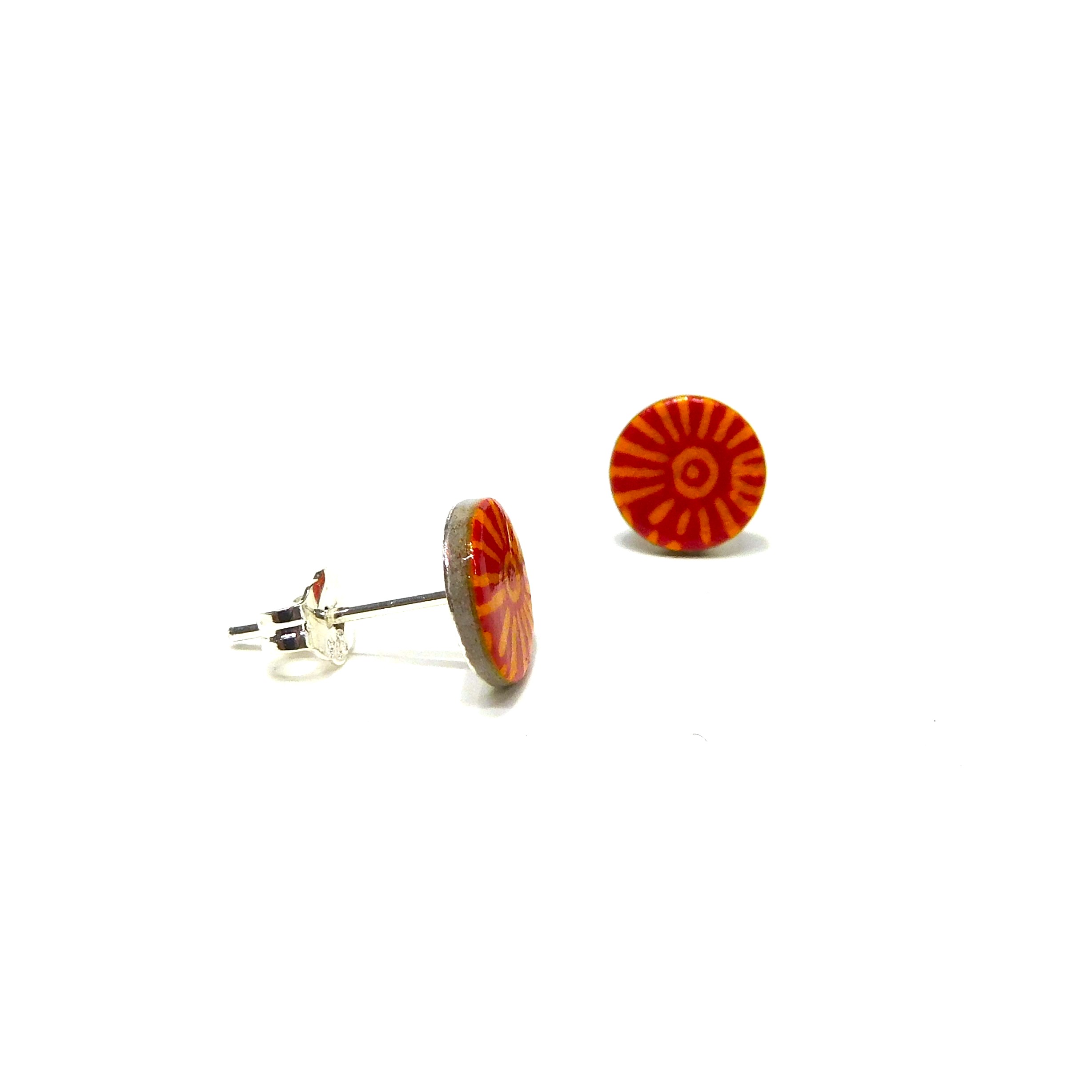 Boucles d'oreille en carton - Puces d'oreille - Soleil Orange - Argent 925 – Image 2