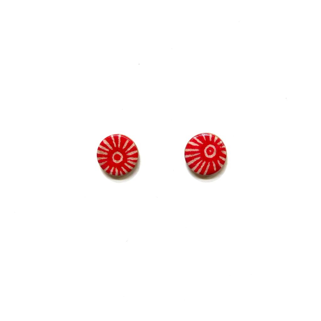 Boucles d'oreille en carton - Puces d'oreille - Soleil Rouge - Argent 925