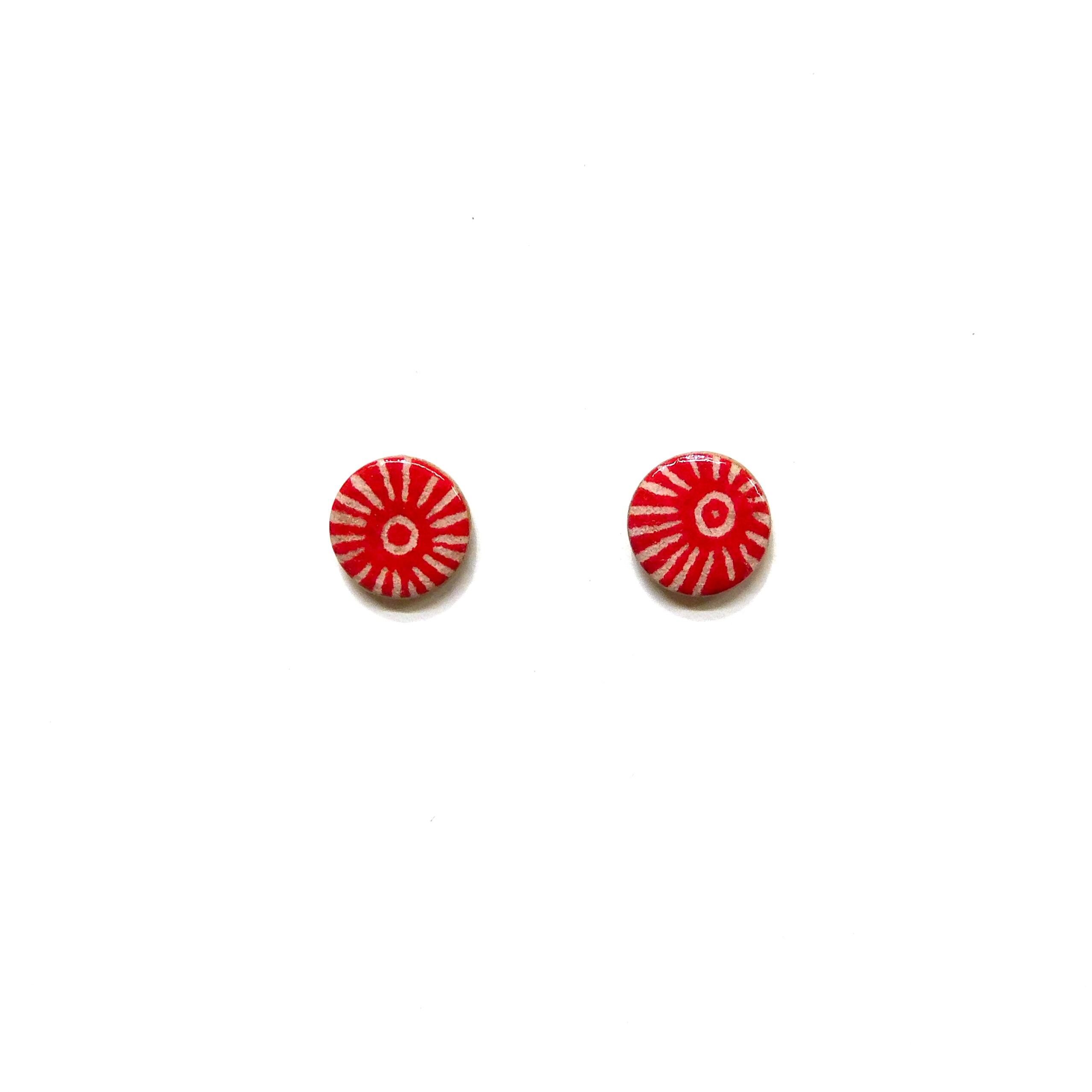 Boucles d'oreille en carton - Puces d'oreille - Soleil Rouge - Argent 925 – Image 1