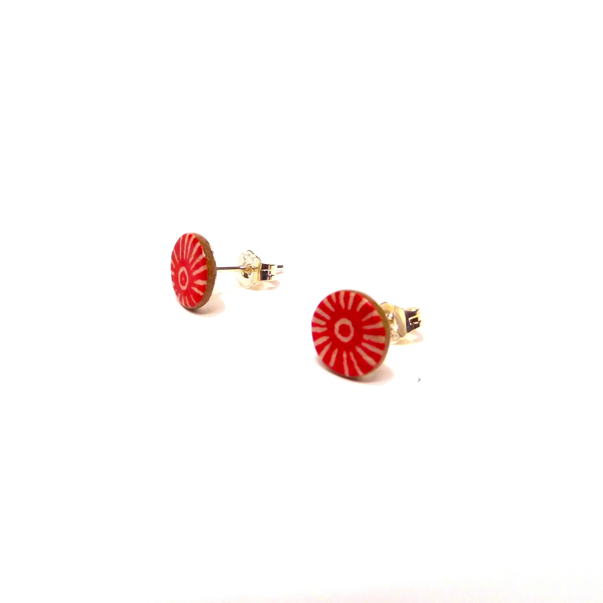 Boucles d'oreille en carton - Puces d'oreille - Soleil Rouge - Argent 925 – Image 2