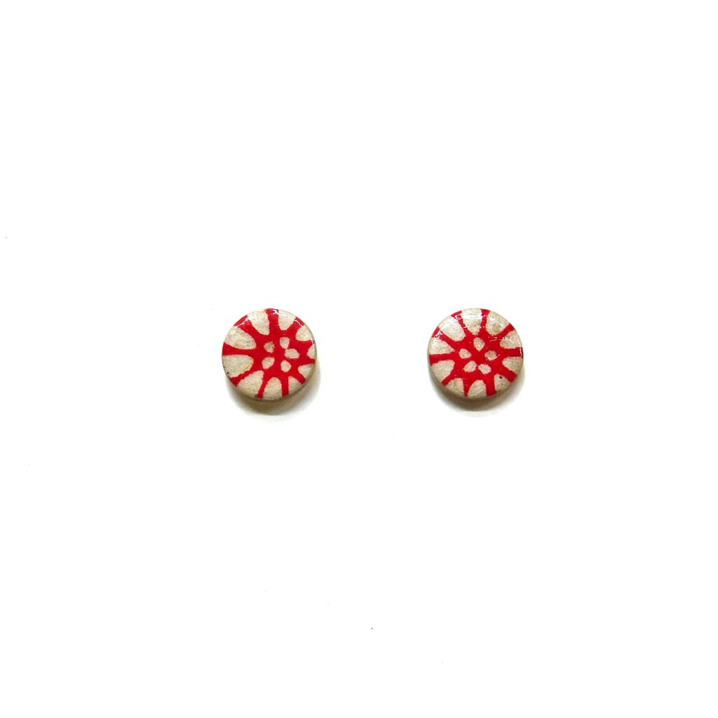Boucles d'oreille en carton - Puces d'oreille - Fleurs Rouges - Argent 925