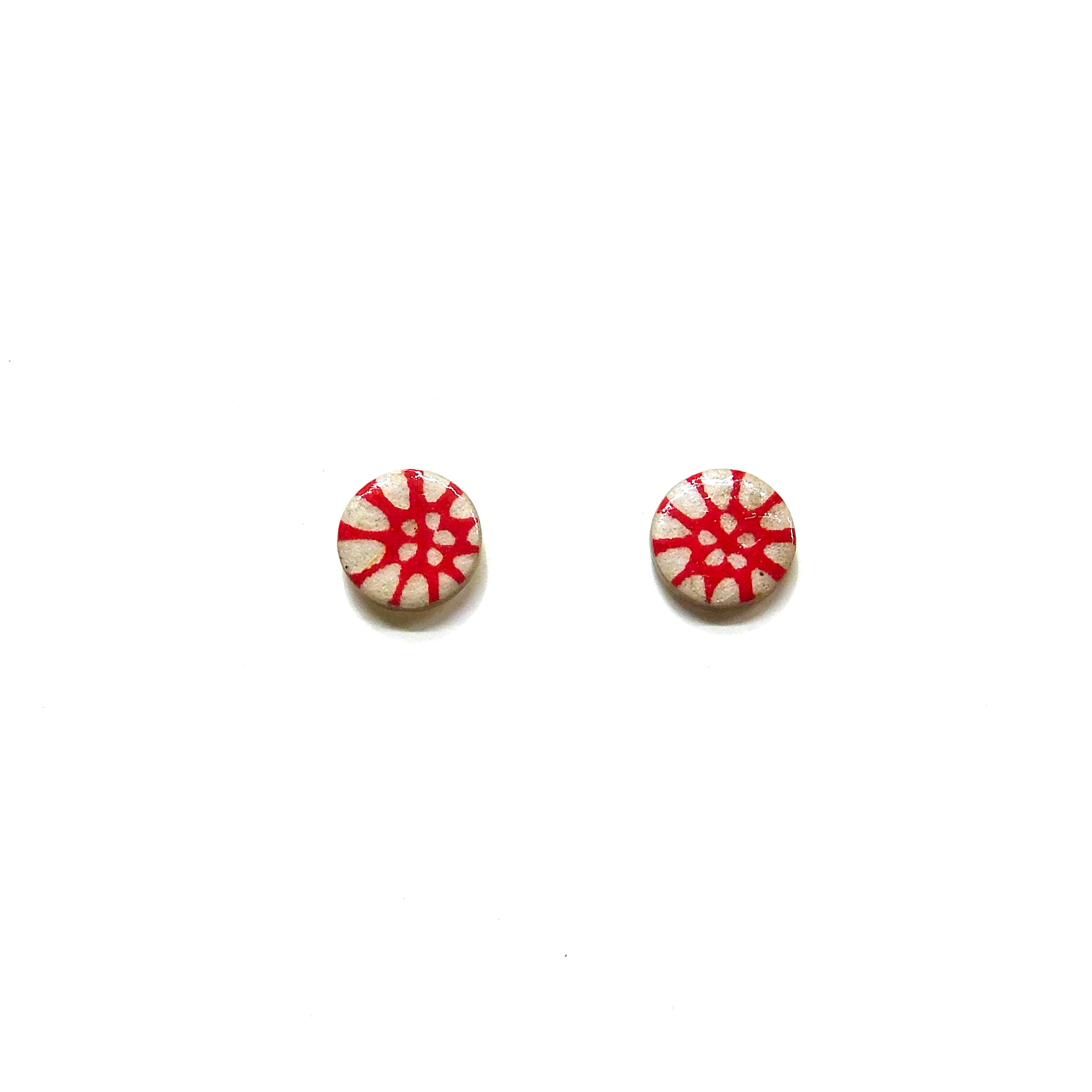 Boucles d'oreille en carton - Puces d'oreille - Fleurs Rouges - Argent 925 – Image 1