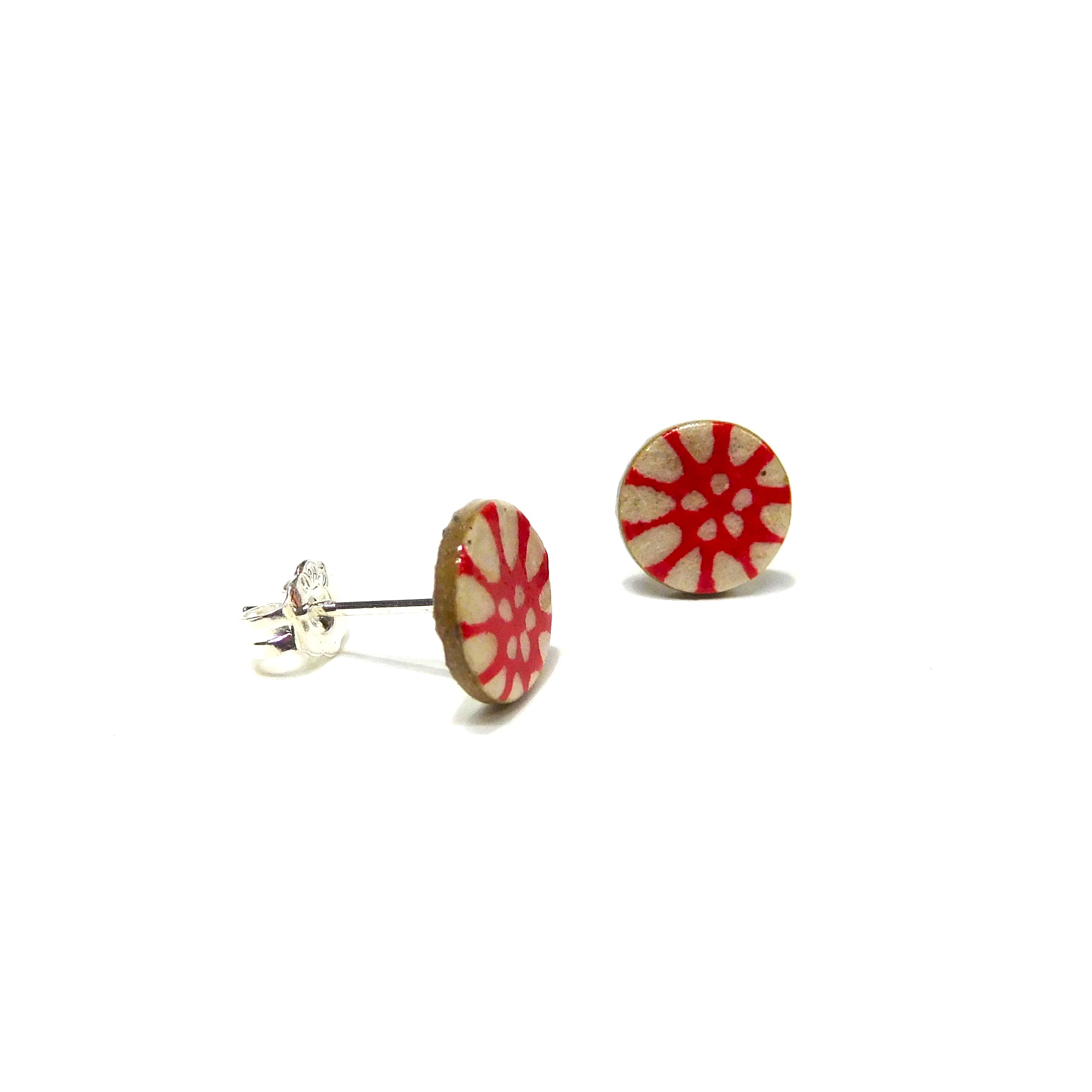 Boucles d'oreille en carton - Puces d'oreille - Fleurs Rouges - Argent 925 – Image 2