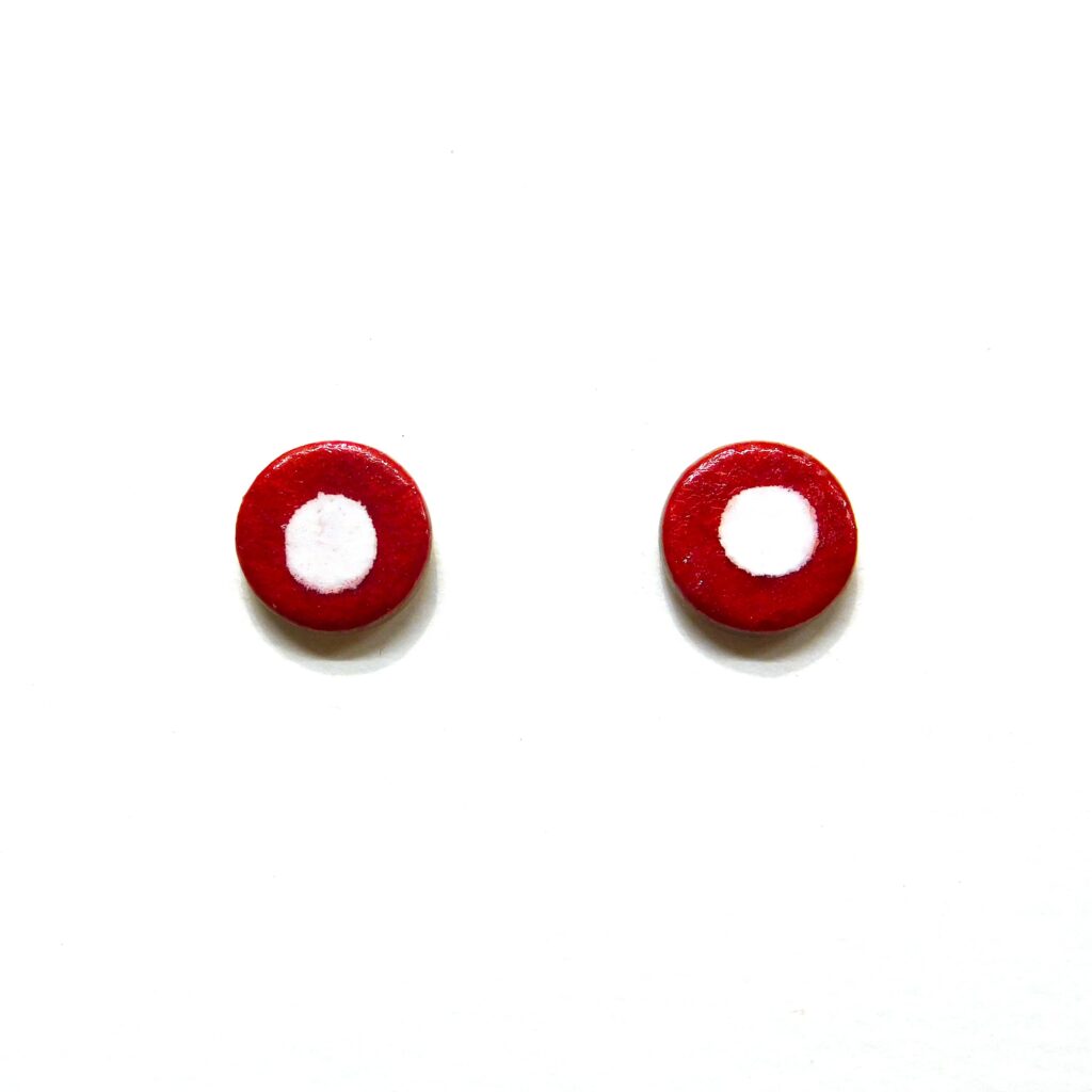 Boucles d'oreille en carton - Puces d'oreille - Rouge à pois blanc - Argent 925