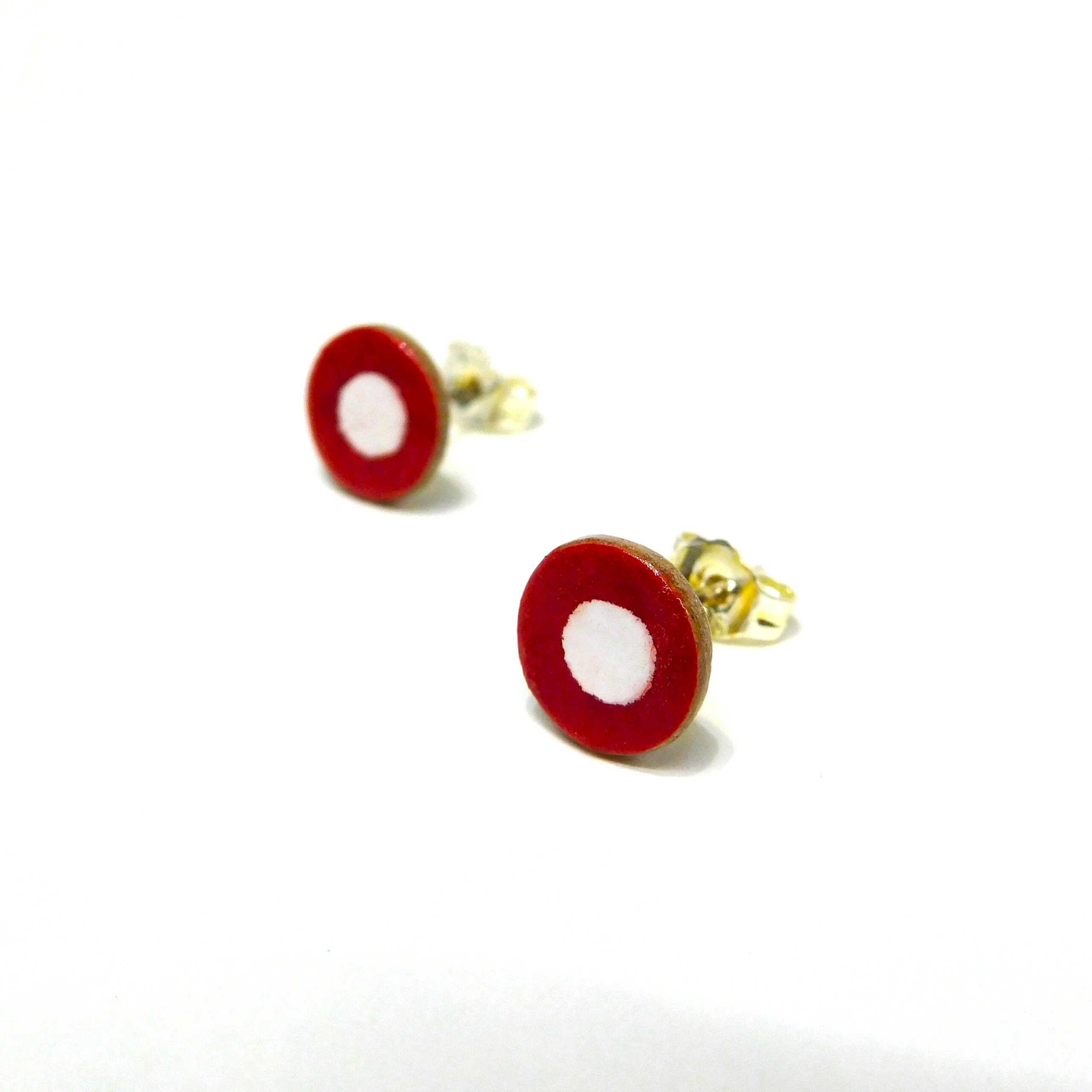 Boucles d'oreille en carton - Puces d'oreille - Rouge à pois blanc - Argent 925 – Image 2