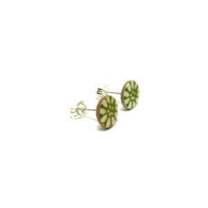 Boucles d'oreille en carton - Puces d'oreille - Fleurs vertes - Argent 925 – Image 2