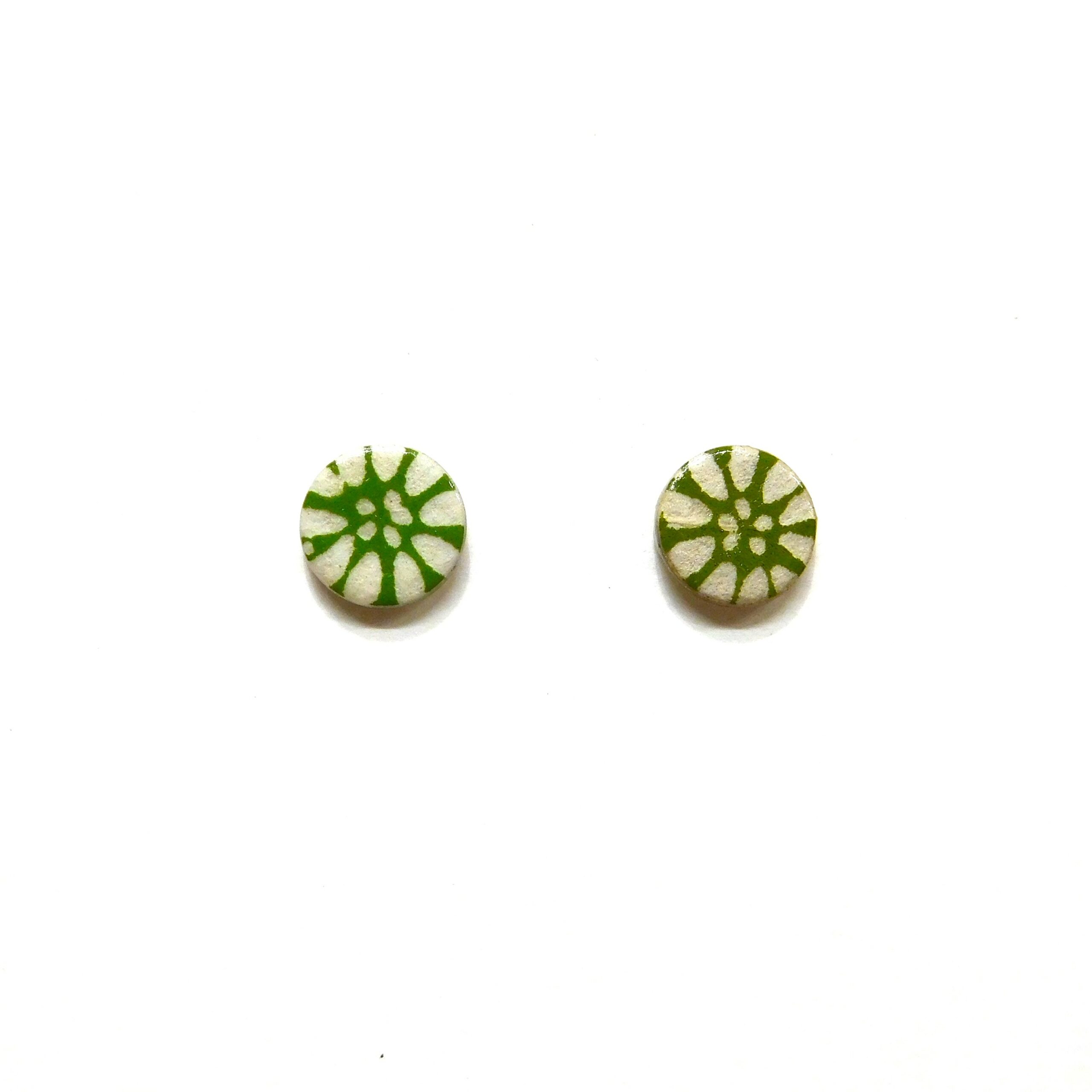 Boucles d'oreille en carton - Puces d'oreille - Fleurs vertes - Argent 925 – Image 1