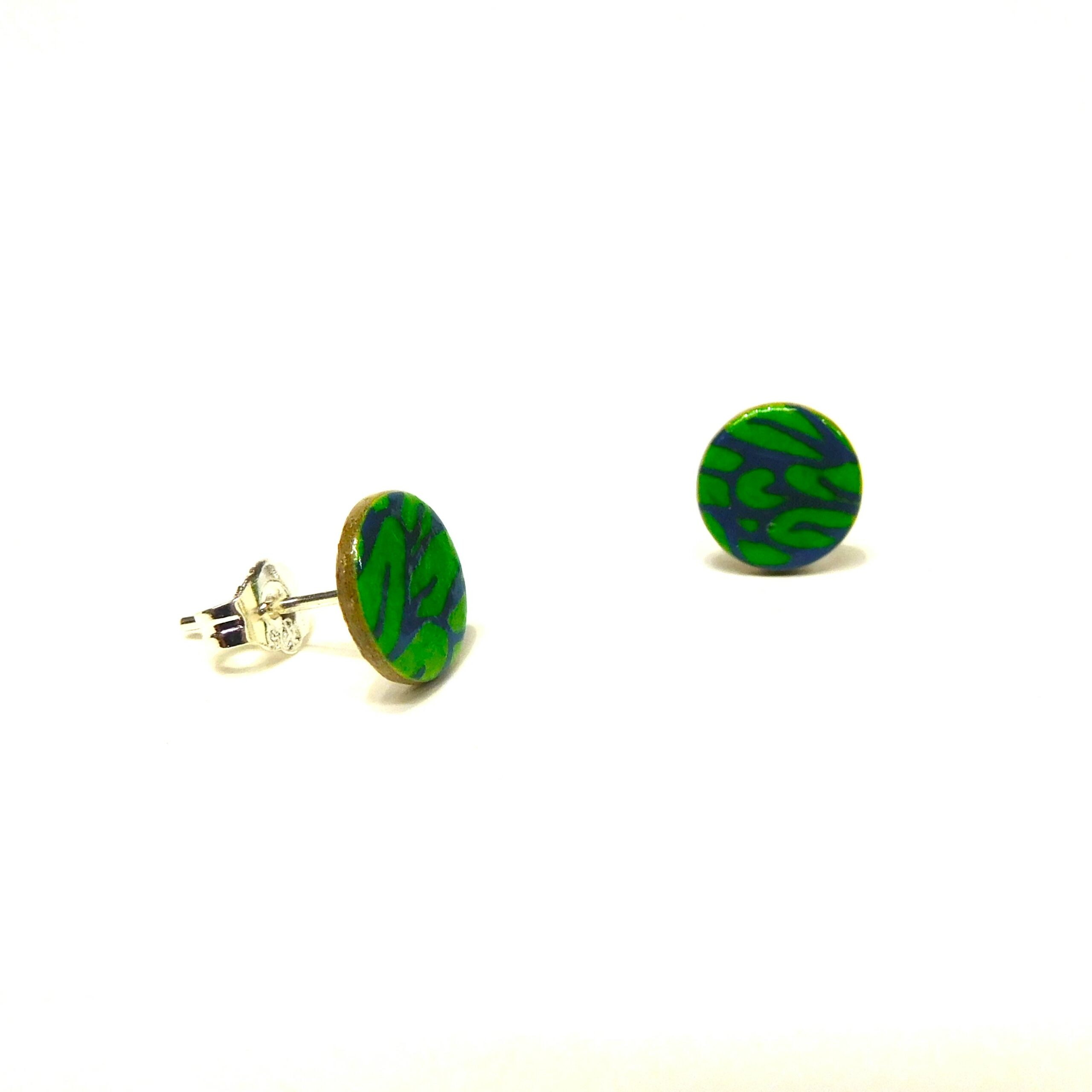 Boucles d'oreille en carton - Puces d'oreille - Vert Feuilles - Argent 925 – Image 2