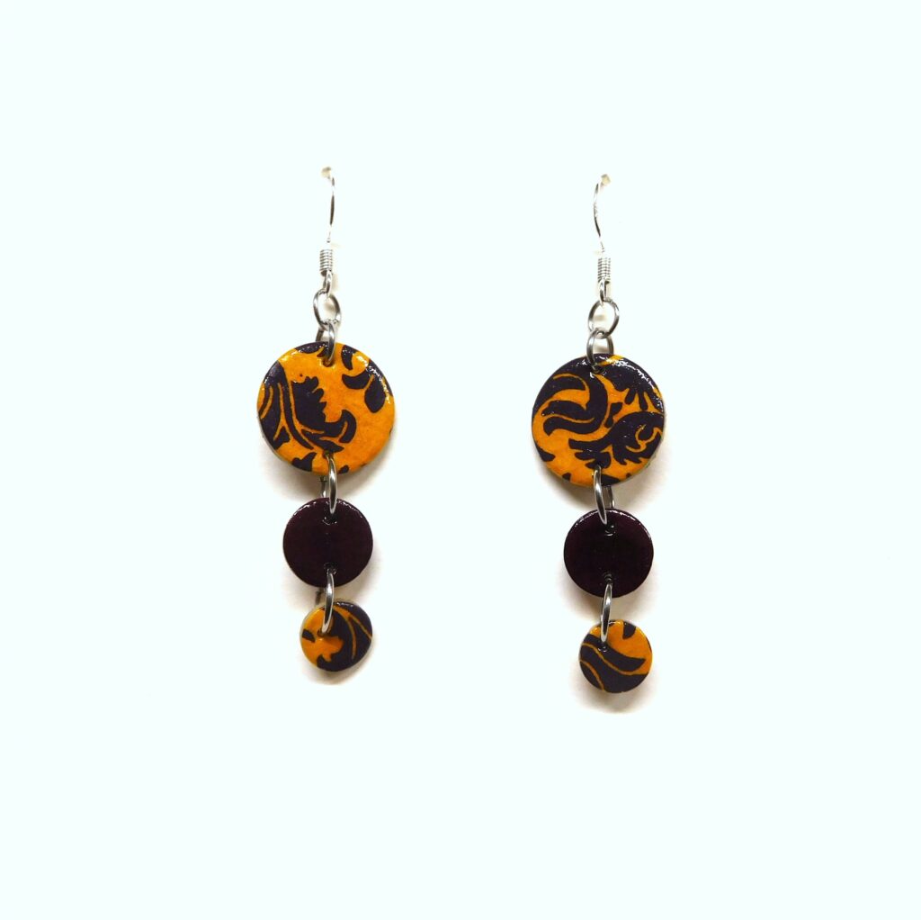 Boucles d'oreille en carton - Grappe - Jaune Bordeaux Baroque - Argent 925