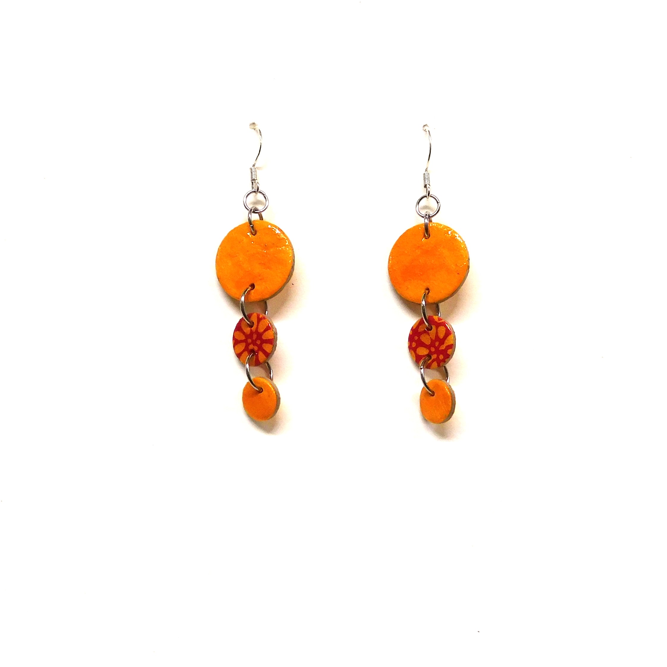 Boucles d'oreille en carton - Grappe - Jaune Ocre/Fleurs Orange - Argent 925 – Image 1