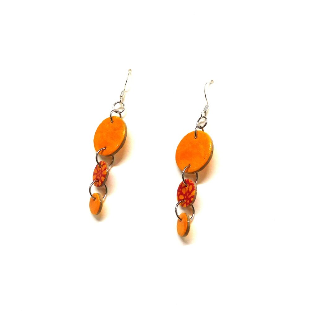 Boucles d'oreille en carton - Grappe - Jaune Ocre/Fleurs Orange - Argent 925