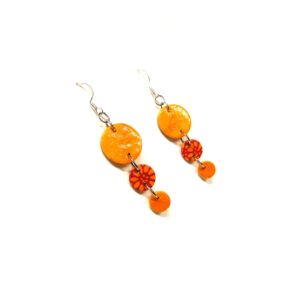 Boucles d'oreille en carton - Grappe - Jaune Ocre/Fleurs Orange - Argent 925 – Image 2