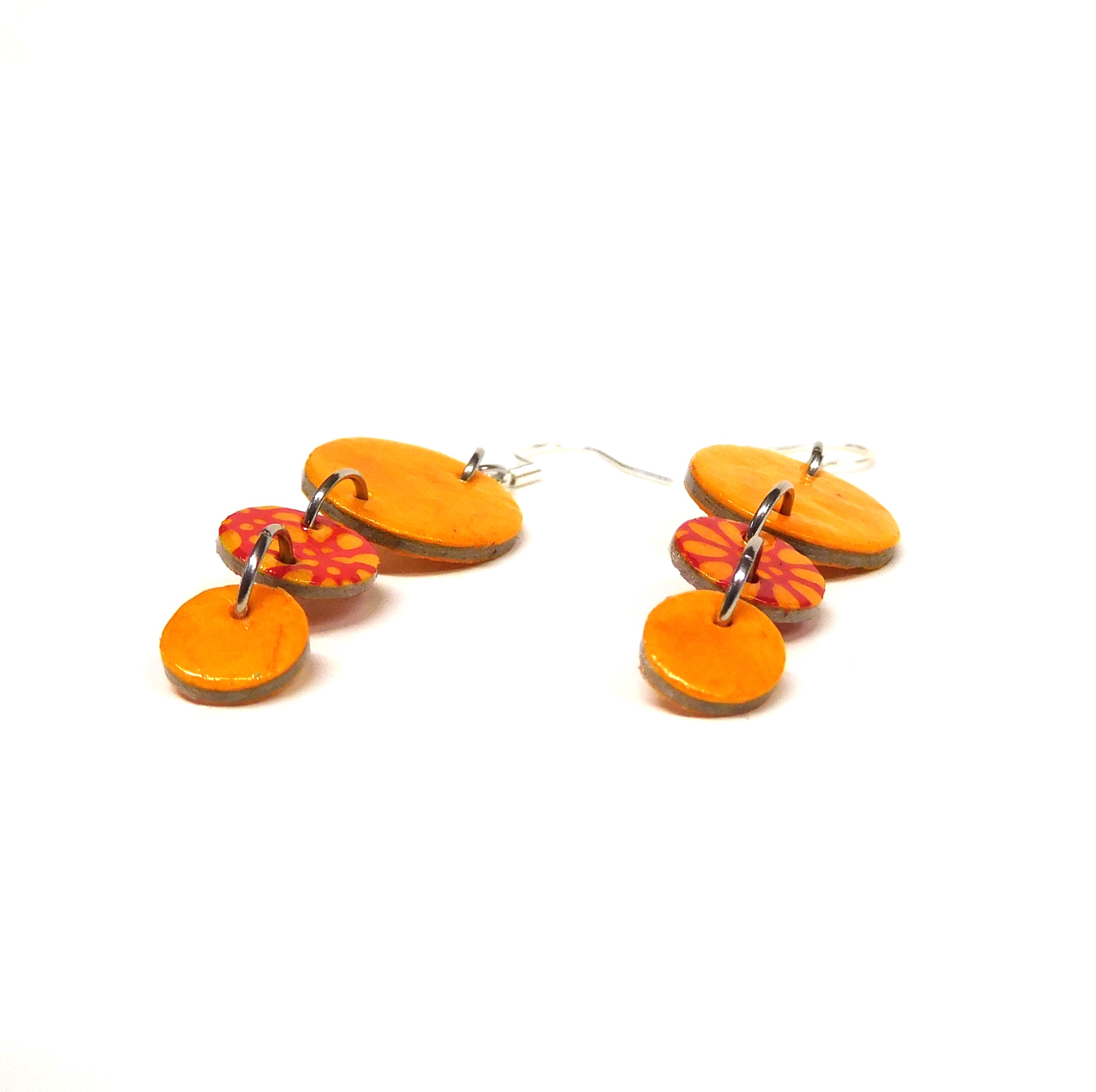 Boucles d'oreille en carton - Grappe - Jaune Ocre/Fleurs Orange - Argent 925 – Image 4