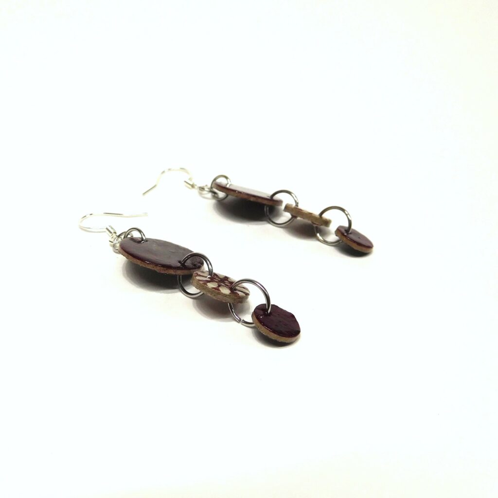 Boucles d'oreille en carton - Grappe - Bordeaux et Fleurs Bordeaux - Argent 925