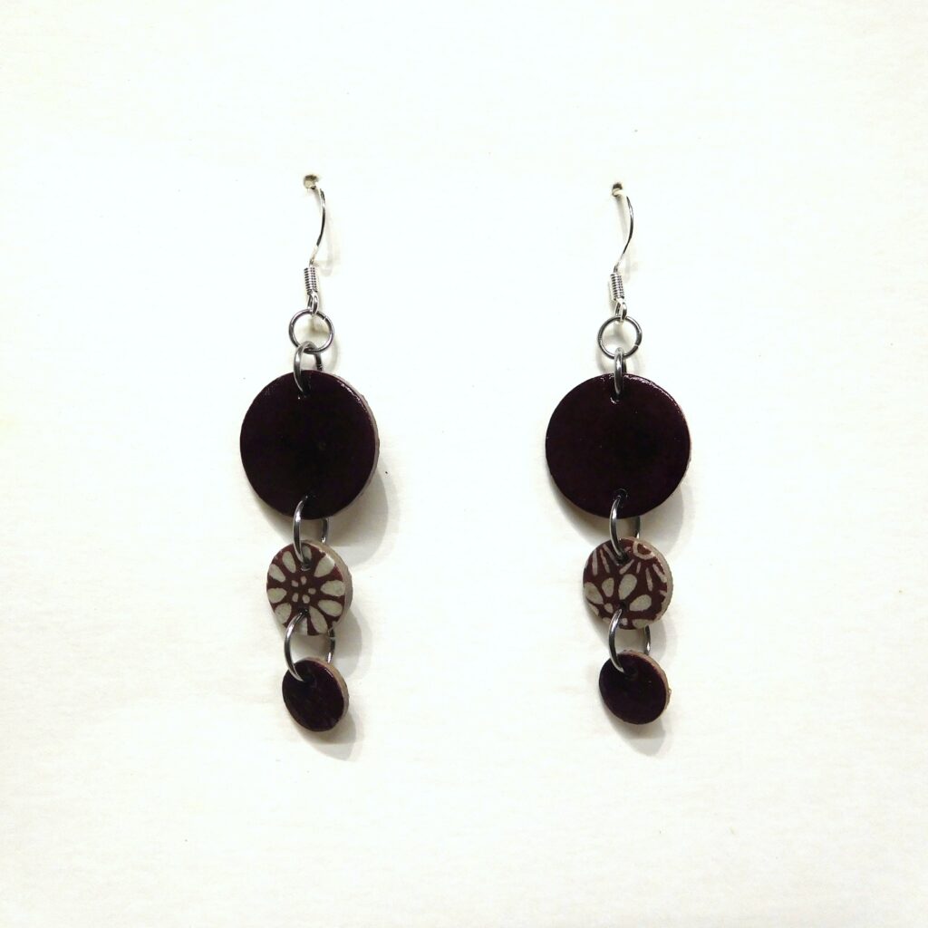Boucles d'oreille en carton - Grappe - Bordeaux et Fleurs Bordeaux - Argent 925