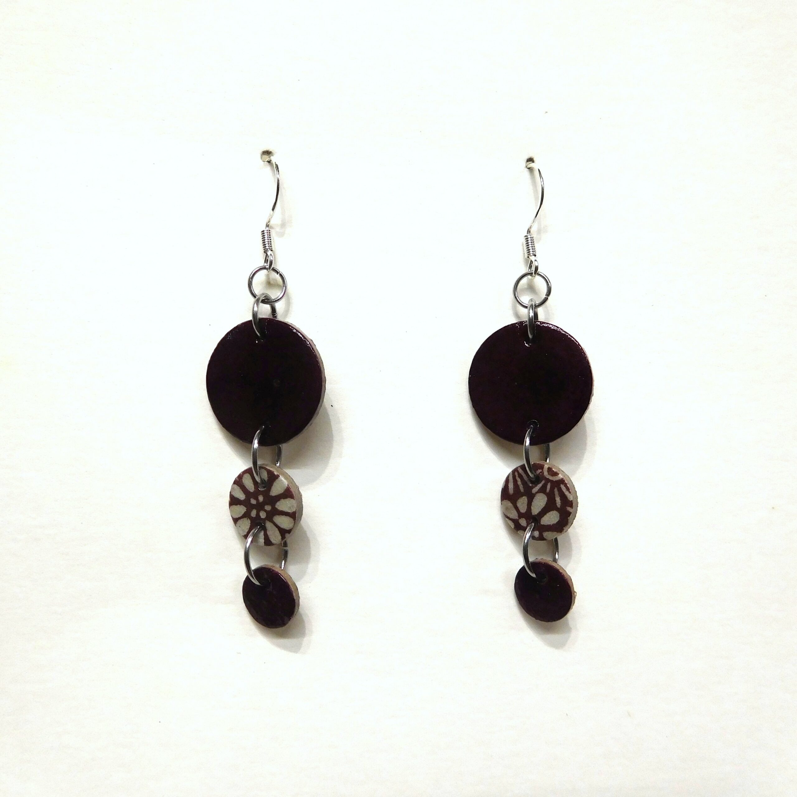 Boucles d'oreille en carton - Grappe - Bordeaux et Fleurs Bordeaux - Argent 925 – Image 1