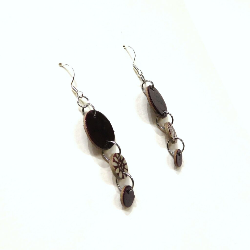 Boucles d'oreille en carton - Grappe - Bordeaux et Fleurs Bordeaux - Argent 925