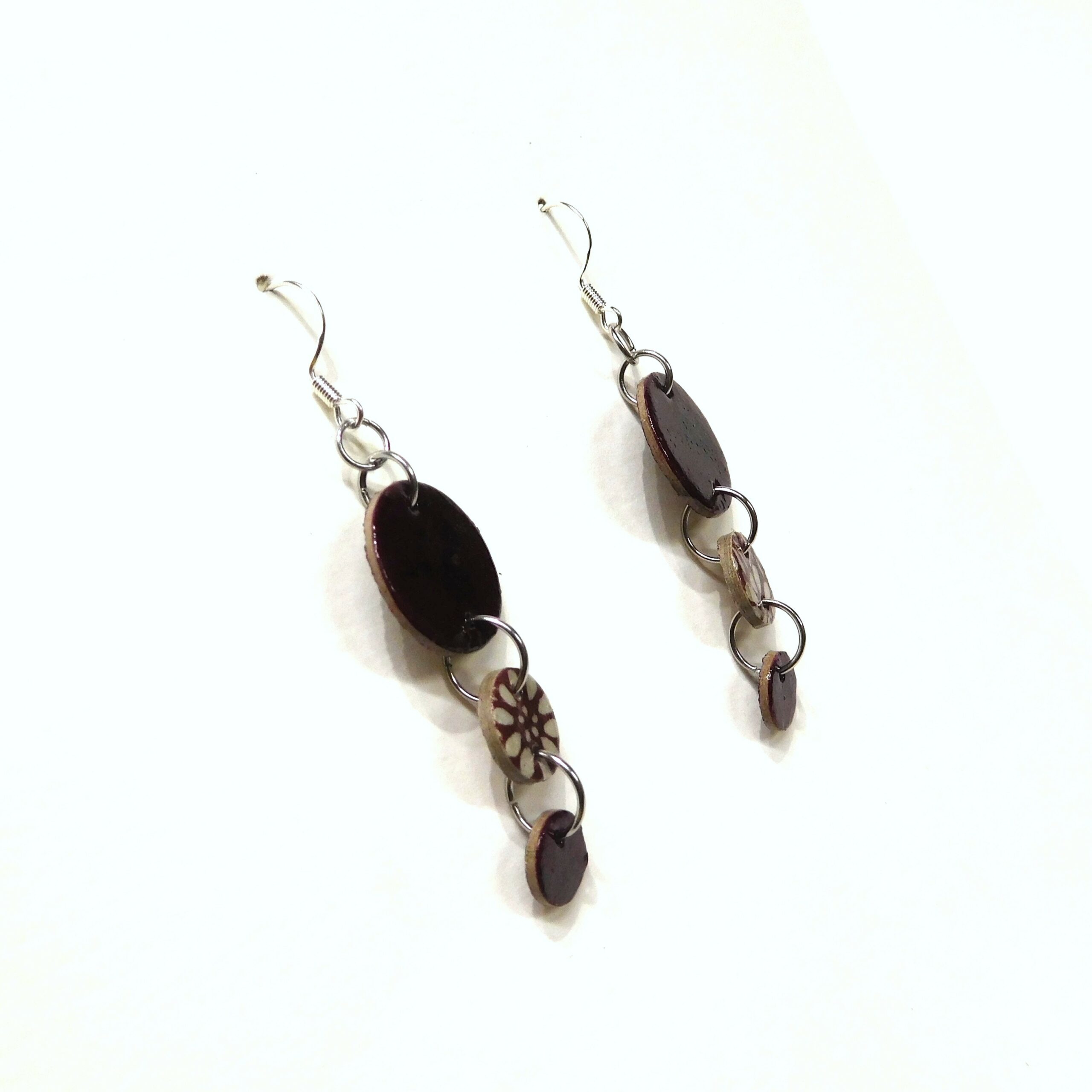 Boucles d'oreille en carton - Grappe - Bordeaux et Fleurs Bordeaux - Argent 925 – Image 3
