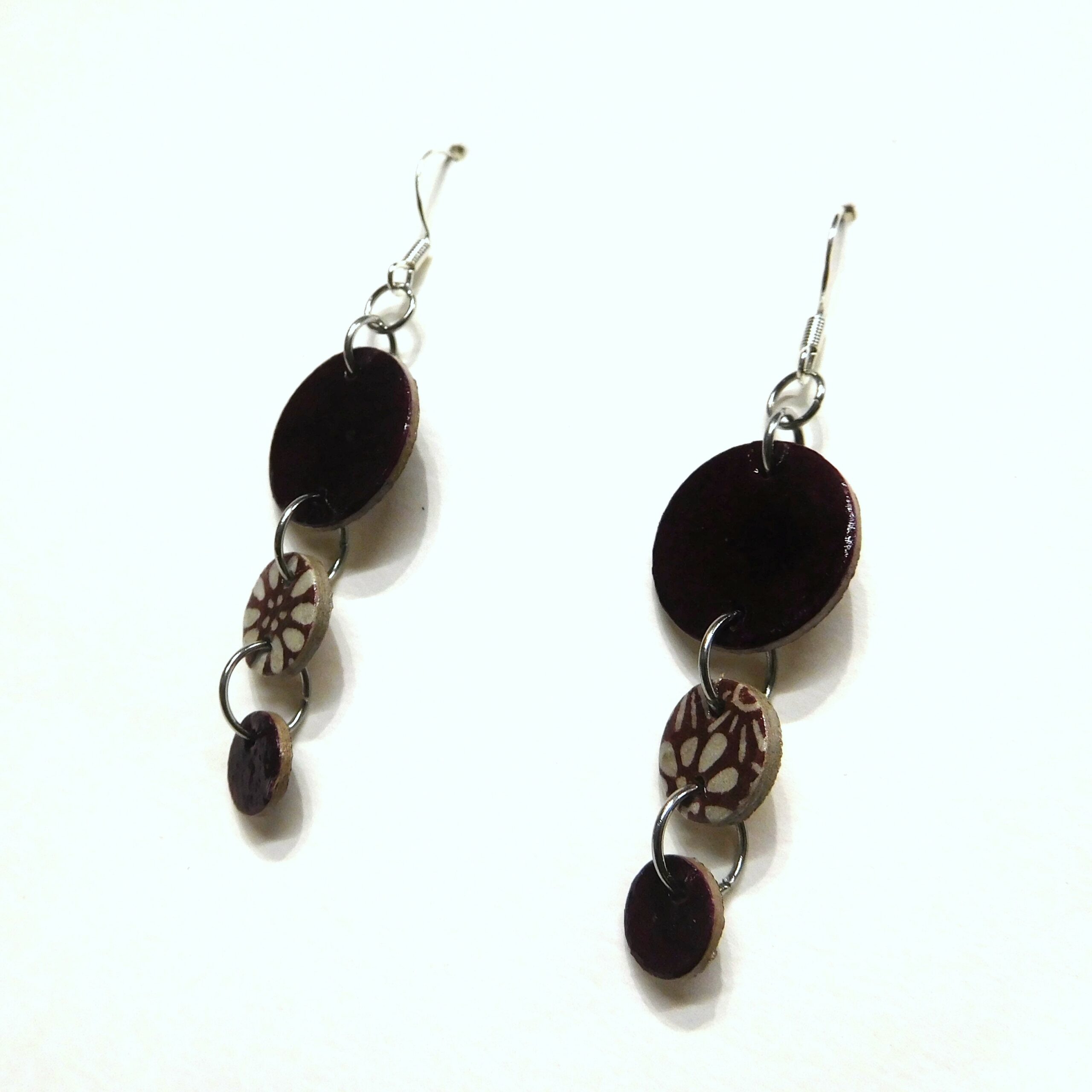 Boucles d'oreille en carton - Grappe - Bordeaux et Fleurs Bordeaux - Argent 925 – Image 2
