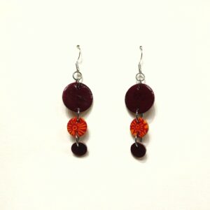 Boucles d'oreille en carton - Grappe - Bordeaux et Fleurs Orange - Argent 925 – Image 4