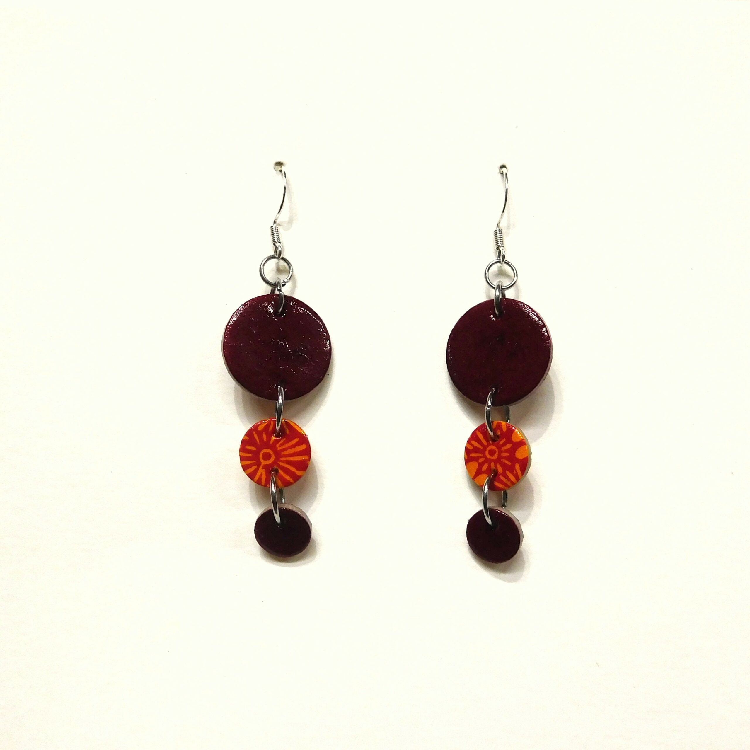 Boucles d'oreille en carton - Grappe - Bordeaux et Fleurs Orange - Argent 925 – Image 4