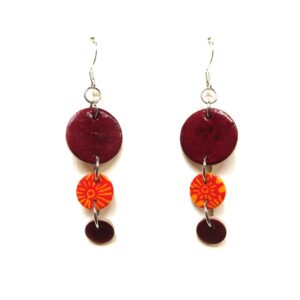 Boucles d'oreille en carton - Grappe - Bordeaux et Fleurs Orange - Argent 925 – Image 1