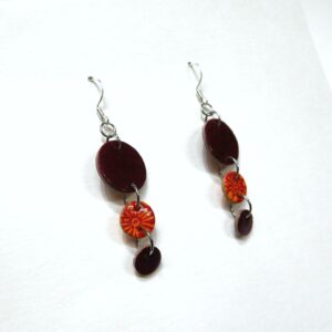 Boucles d'oreille en carton - Grappe - Bordeaux et Fleurs Orange - Argent 925 – Image 3