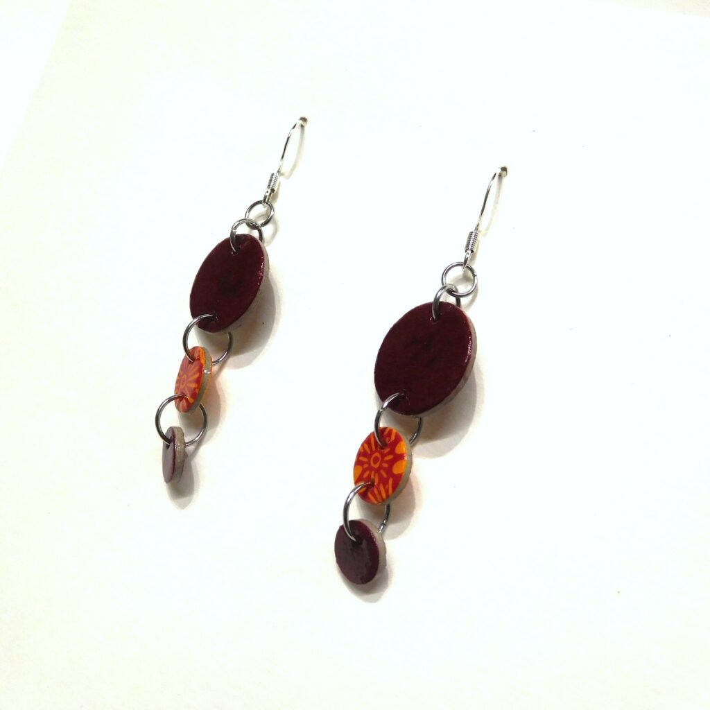 Boucles d'oreille en carton - Grappe - Bordeaux et Fleurs Orange - Argent 925
