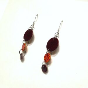 Boucles d'oreille en carton - Grappe - Bordeaux et Fleurs Orange - Argent 925 – Image 2