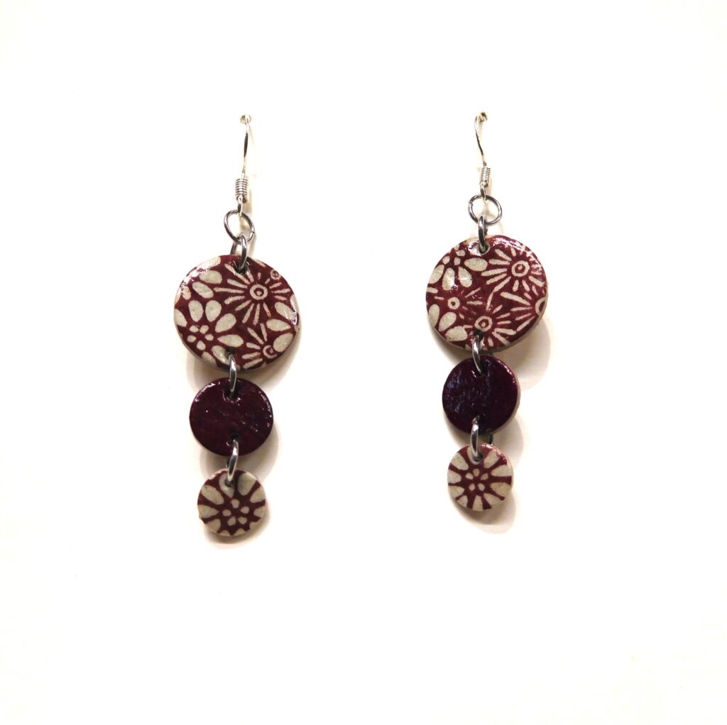 Boucles d'oreille en carton - Grappe - Fleurs Bordeaux - Argent 925