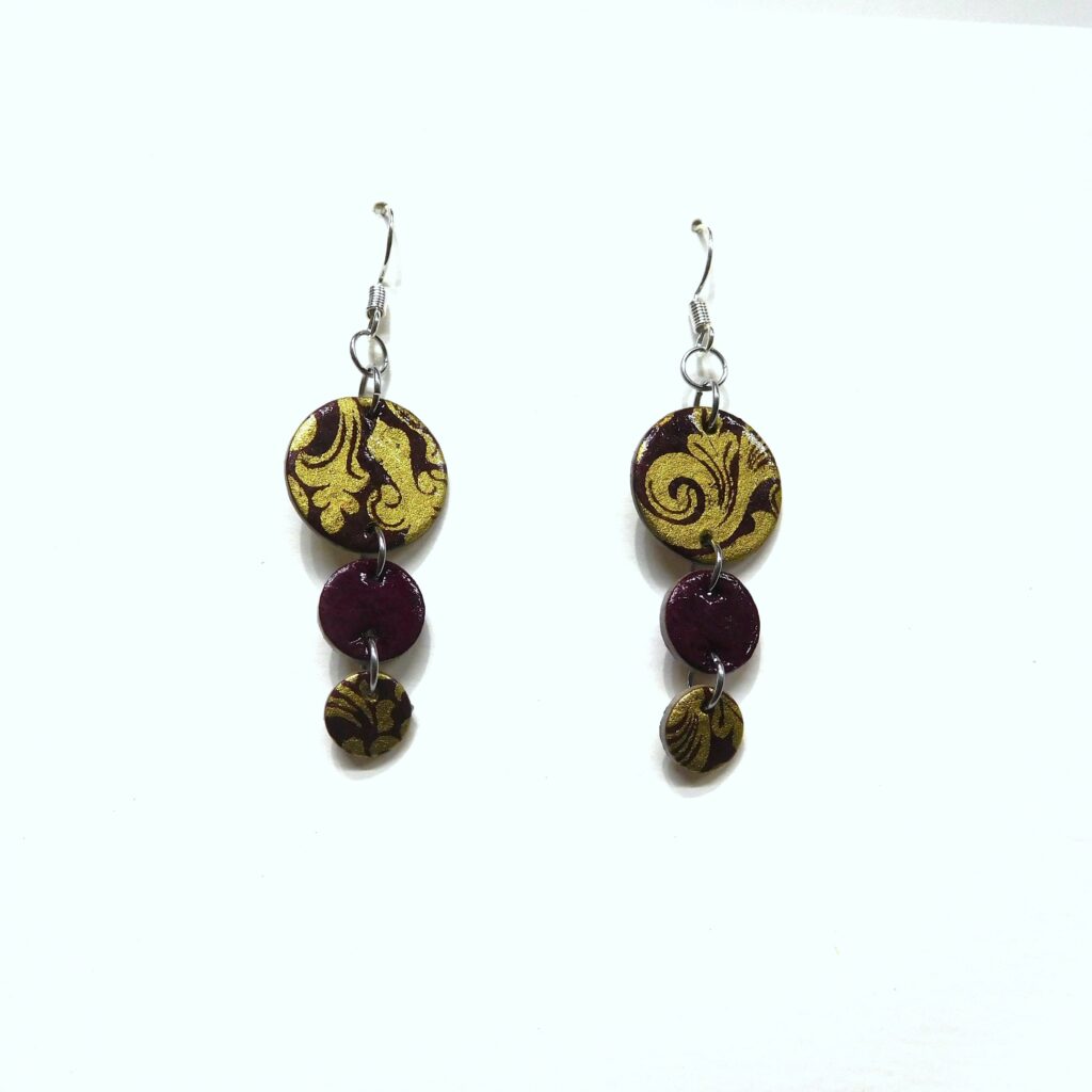 Boucles d'oreille en carton - Grappe - Bordeaux Or Baroque - Argent 925