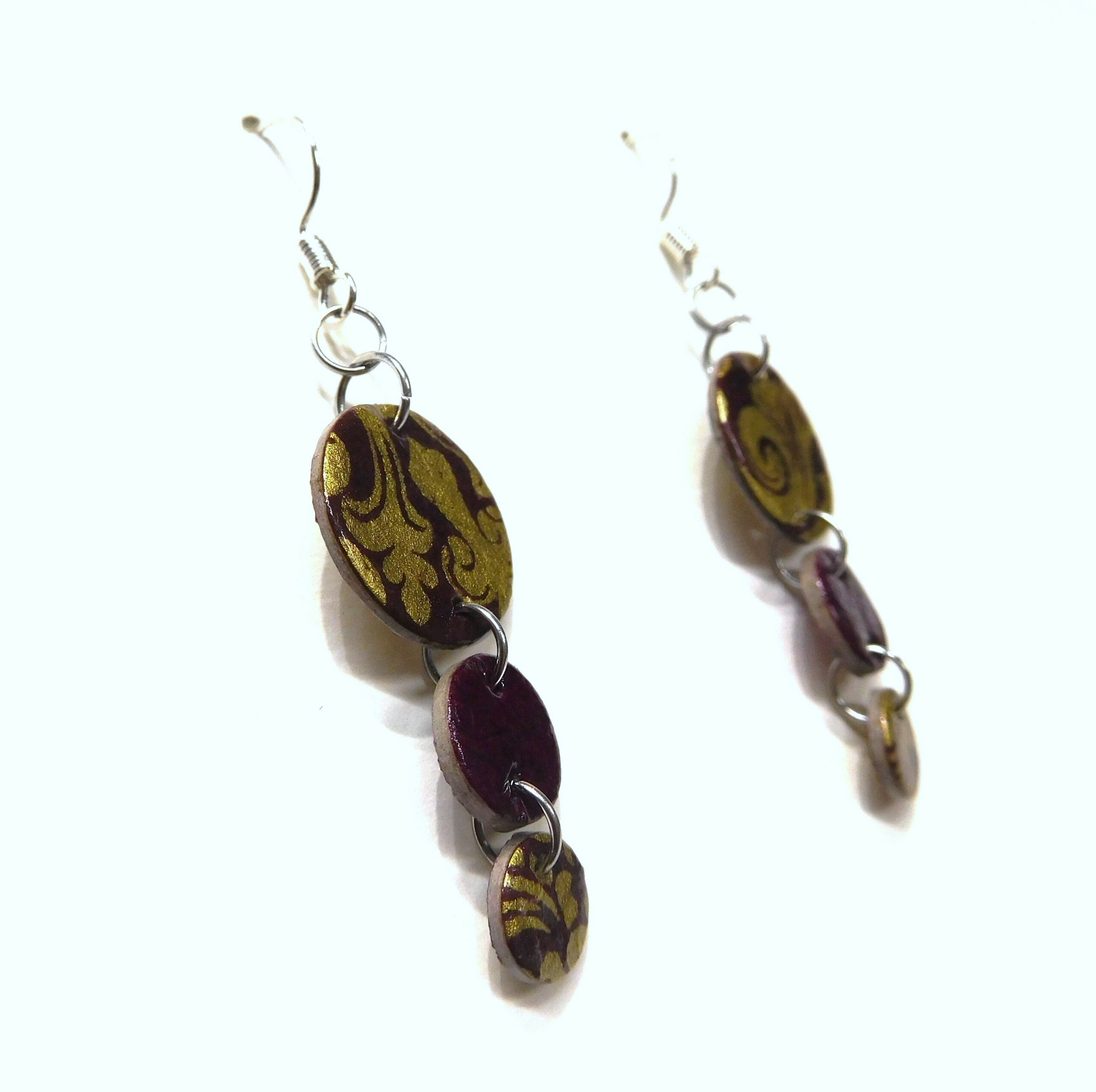 Boucles d'oreille en carton - Grappe - Bordeaux Or Baroque - Argent 925